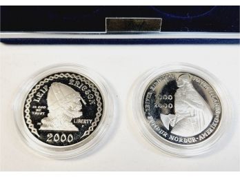 2000-P 2-Coin Leif Ericson Silver Proof Set (w/Iceland Kronur, Box/COA)