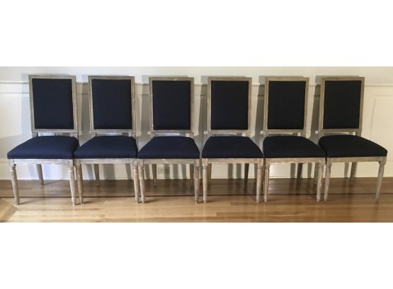 6 Distressed, Weathered Wood, Fresh Black Upholstered Chairs, Seating