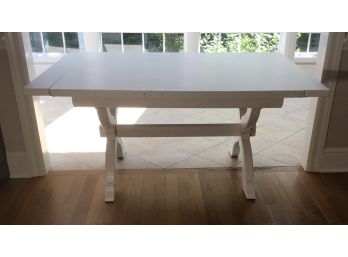 Hand Painted White Trestle Extendable Table, 2 Leaves