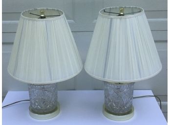 PR. Leaded Cut Glass Lamps,  Gold Tone Base