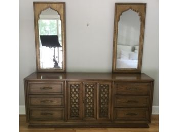 Vintage Solid Fruitwood Braided Lowboy Dresser, 2 Mirrors