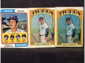 (3) Topps Billy Martin Manager Cards 1972 & 1974