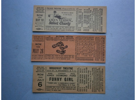 1960's Discount Tickets For BAREFOOT IN THE PARK, FUNNY GIRL, And SWEET CHARITY