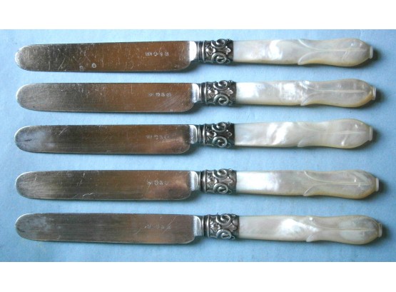 Set Of 5 Antique Knives With Mother Of Pearl Handles