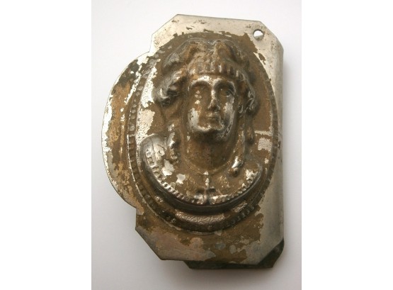 Antique Metal Buckle With Figure Of Lady