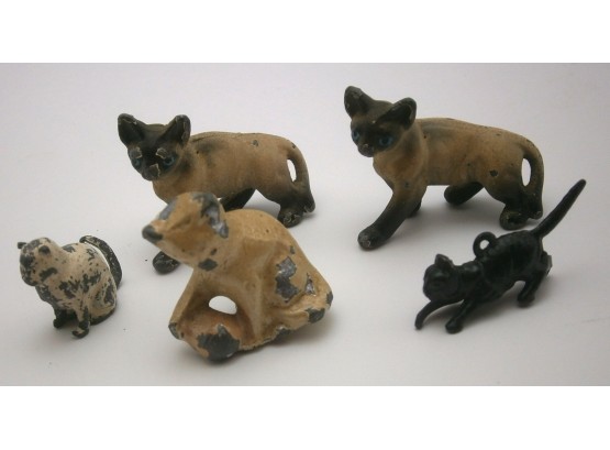 (5) Miniature Painted Metal Cat Figurines