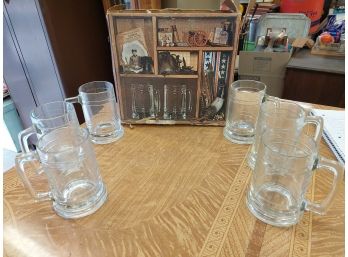6 Anchor Hocking Vintage Colonial Heavy Clear Glass Tankards Never Used