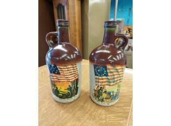 2 Vintage Patriotic Brown Jug Style Glass Bottles