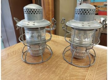 2 Vintage Adlake Kero Railroad Lanterns Excellent Condition