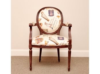 Round Back Music Theme Upholstered Arm Chair With Matching Cushions