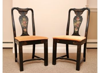 Pair Of Vintage Hand Painted Upholstered Chairs With Cushions