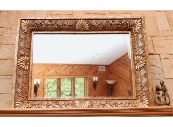 Murray Feiss Large Gold Gild Floral Design Beveled Mirror