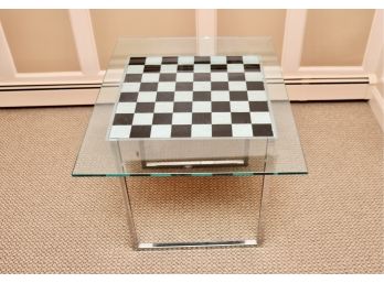 Chrome Base Removable Glass Top Checkers Chess Game Table