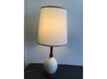 Mid Century White With Wood Neck And Base Lamp