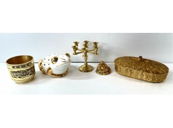 24 Painted Ceramic Jewelry Box . Brass Candle Holder. Yok Sing White Frog And More