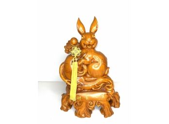 Asian Influenced Wood Carved Rabbit