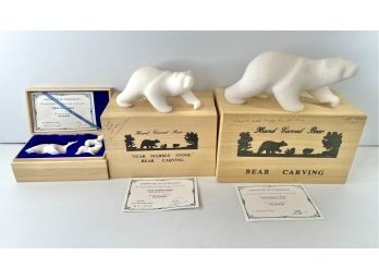 Crystalline Star Marble Stone Polar Bear Carvings In Wood Boxes