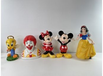 Disney Ceramic Figurines . Mcdonalds Ronald Bank, Warner Bros. Tweety Bird