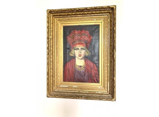 Vintage Oil On Canvas Portrait Of A Woman, Framed  34' H X 26' W