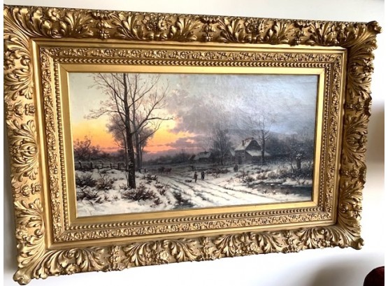B. Kreuter Artist Signed Oil On Canvas, Walking In A Winter Landscape 35.5' H X 51