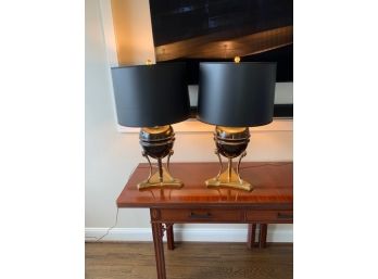 Pair Of Table Lamps With Paw Feet And Black Shades
