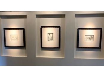 Set Of 3 Framed Reproduction Etchings From Brice Ltd. Titled  Whistlers Fishing Village