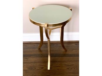Occasional Table With Gold-tone Metal Frame And Round White Glass Top
