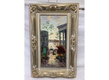 Oil On Board French Street Scene Signed Le Blanc