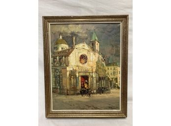 Oil On Canvas European Church By A. Valerio