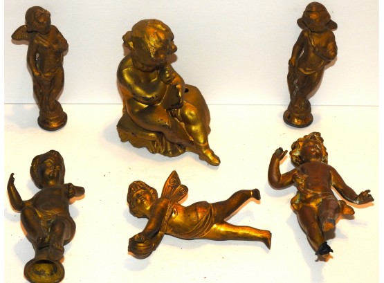 Antique Lot Of Metal & Brass Cupid & Angel Figurines