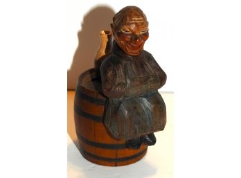 Carved Wooden Barfly On A Barrell Barware