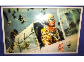 25 X 41 Framed Navy Pilot AC Silver Emerson WW2 Print On Board