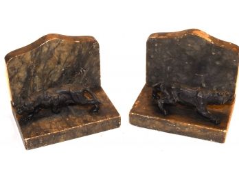 Antique Marble And Metal Siberian Tiger Bookends