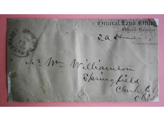 1888 General Land Office Partial Cover With FREE Franking