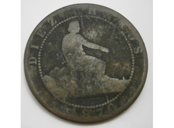 1870 Spanish 10 Centimos Copper Coin