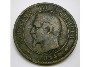 1854 French Dix Centimes Copper Coin