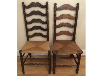 Antique Ladder Back, Two Rush Seat Chairs
