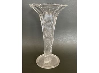 Antique Crystal Lalique Style Frosted Woman Nouveau Vase, Czech