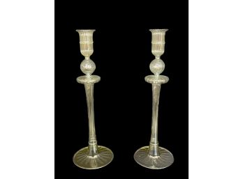 A Fine Pair Of Blown Glass Venetian Murano Glass Candle Sticks