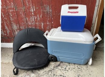 Two Igloo Coolers And A Picnic Time Adjustable Chair
