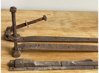 Antique Wrought Iron Hardware, 2 Hinges & 1 Latch