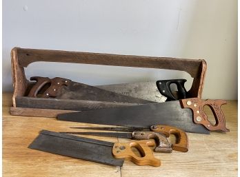 Six Antique & Vintage Saws With Wooden Case