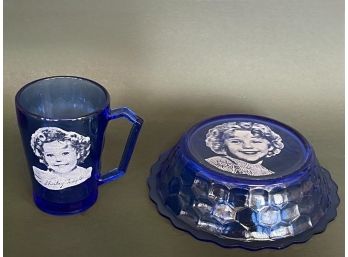 Vintage Shirley Temple Blue Glass Set