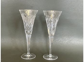 Two Signed Waterford Crystal Millennium Series Toasting Flutes, A Heart & Butterfly