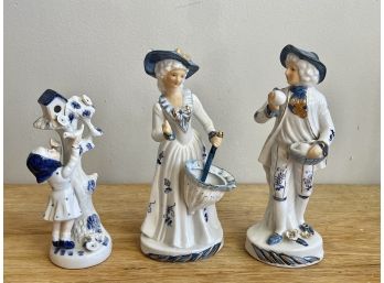 Vintage Blue & Gold Porcelain Figurines