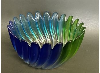 A STUNNING Vintage Walther Glass Ombre Blue & Green Petal Bowl