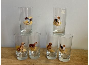 Six Vintage Dog Themed Glasses