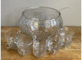 A Grape Design Glass Punch Bowl