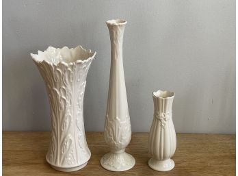 Three Porcelain Fine Ivory China Lenox Vases