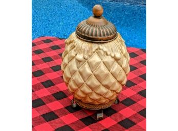 Cool Pineapple Ceramic Jar With Metal Footed Base